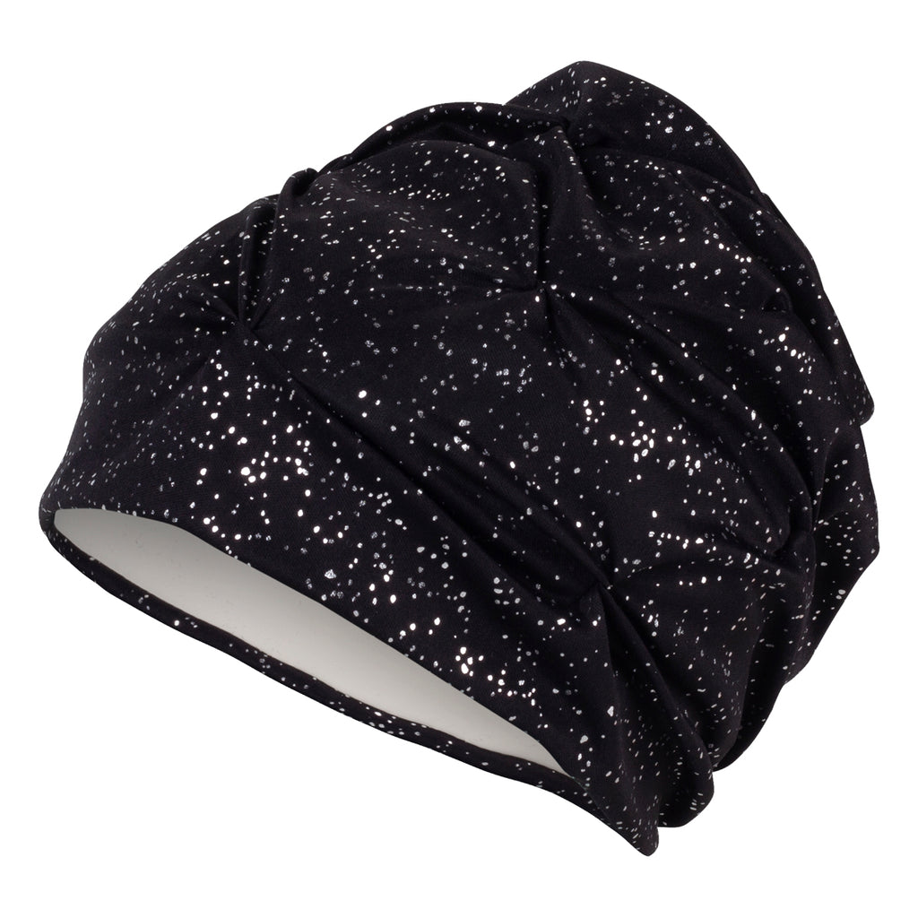 Glamorous Swim Turban Womens' Swim Hat With Velcro Fastener Black Sparkly 3434