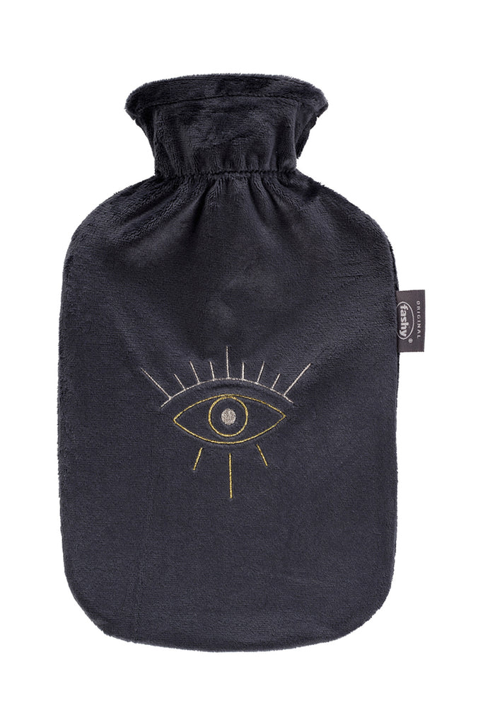 Fashy Hot Water Bottle With Removeable Cover Black Plush All Seeing Eye