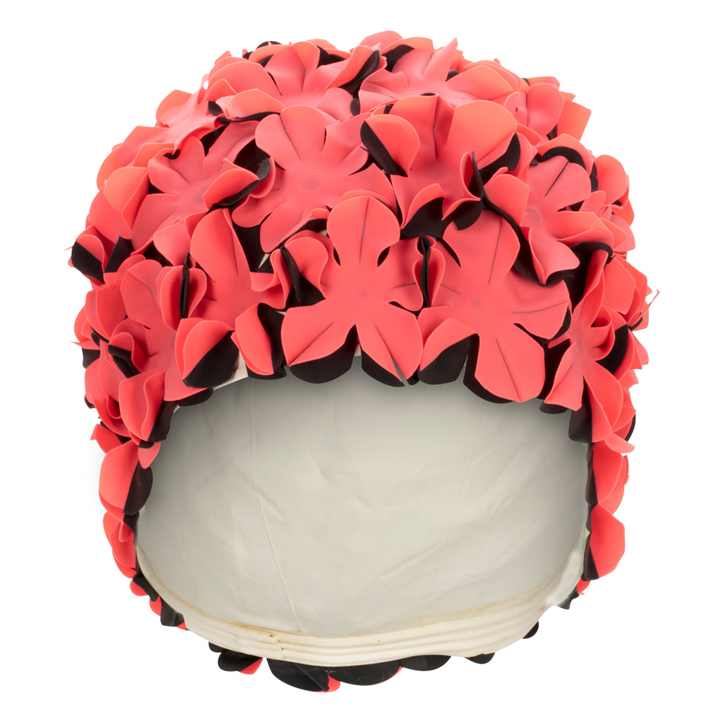 Vintage Style Red Black Flower Petal Swimming Hat by Fashy