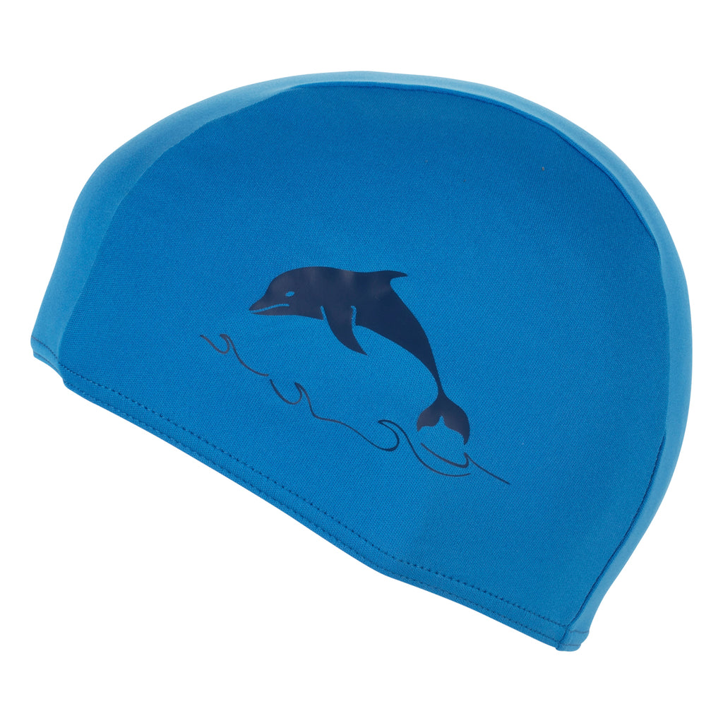 Kids Fabric Cloth Swim Cap Swimming Hat by Fashy Blue Dolphin