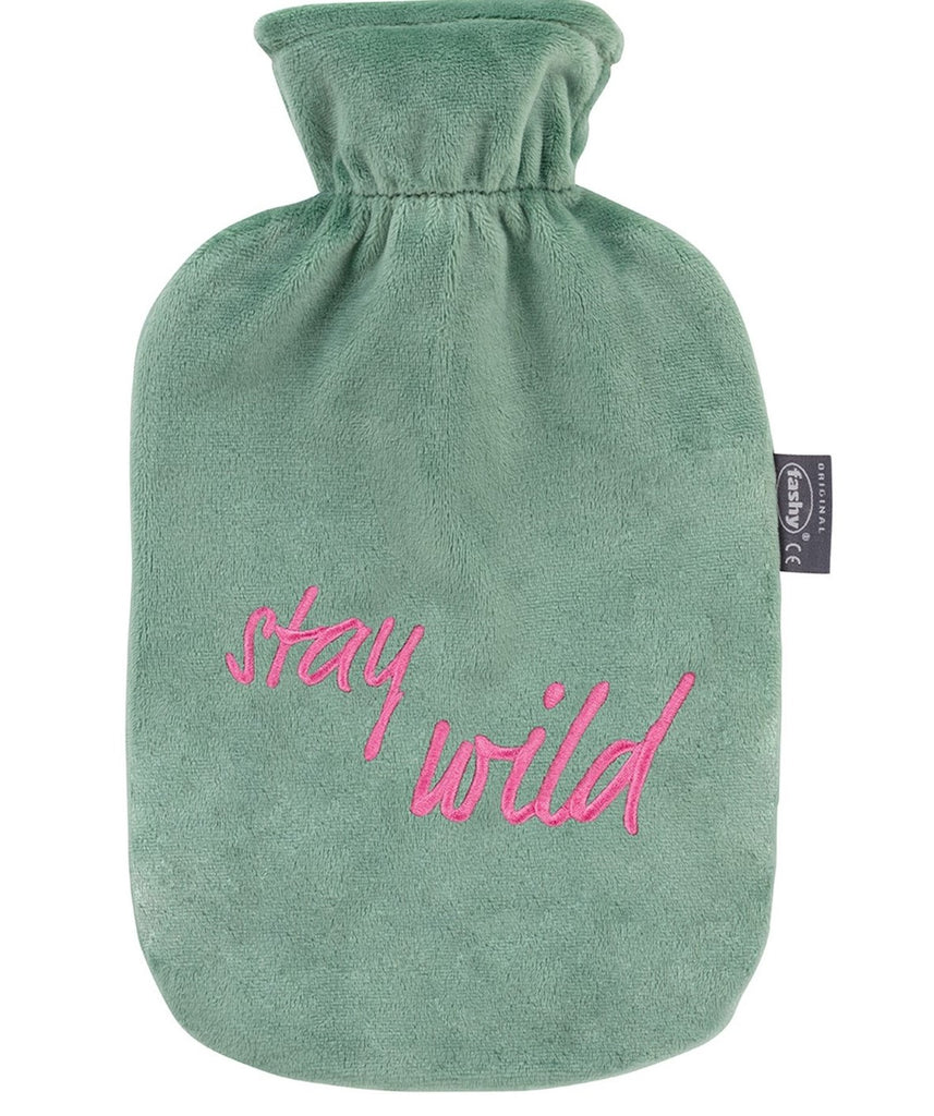 Fashy Hot Water Bottle With Removeable Cover Stay Wild! Green Pink