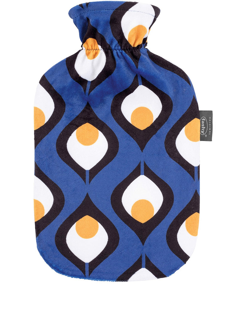 Fashy Hot Water Bottle With Removeable Cover Blue Retro Style