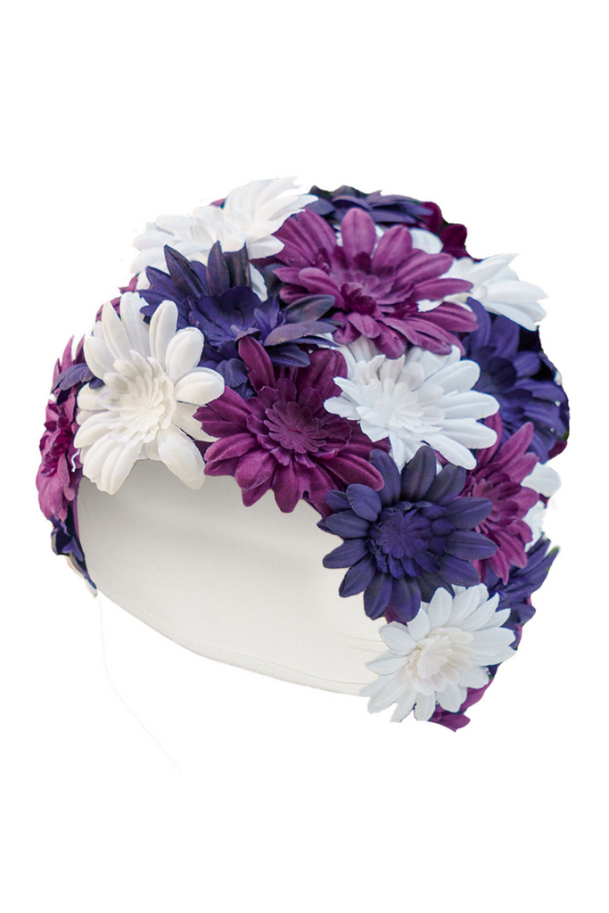 Pretty Flowery Swimming Hat by Fashy Purple White