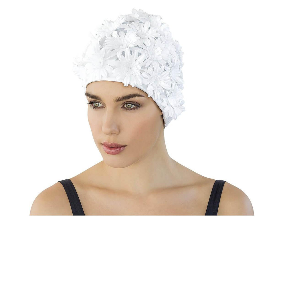 Pretty White Flowery Swimming Hat by Fashy - Fine Saratoga Ltd